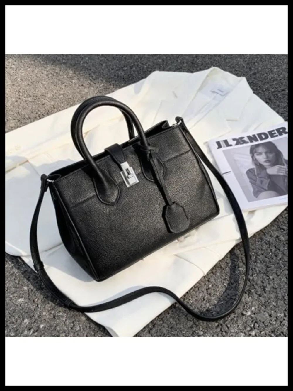 Faux Leather Satchel Handbag Top Handle Shoulder Purse